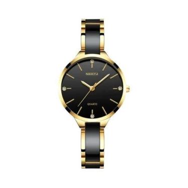 Imagem de Relógio De Pulso Feminino De Quartzo Com Pulseira De Cerâmica Dourada 