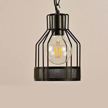 Imagem de YQSLQZZ Luminária pendente industrial americana, lustre preto de ilha de cozinha para sala de jantar, luzes de teto penduradas em gaiola de pássaros vintage, base E27, altura ajustável