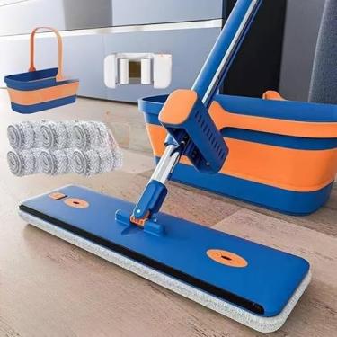 Imagem de Mop Kit Profissional Flat 360° com Balde Dobrável e 6 Refis de Microfibra – Limpeza Rápida e Sem Esforço (S10)