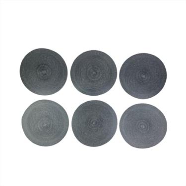 Imagem de Conjunto 6 Jogo Americano Descanso Pratos Redondo Poliéster 38cm Suporte Pratos Mesa Posta Jantar Cinza Chumbo