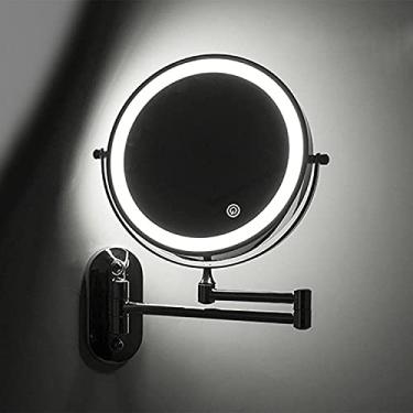 Imagem de Espelho de parede espelho de maquiagem com luzes, dupla face com ampliação, espelho de maquiagem iluminado com ampliação dobrável, espelho de parede de banheiro de designer chanfrado