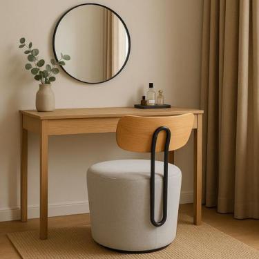 Imagem de Poltrona Cadeira Penteadeira Linho Globo Organica Redonda Curva Madeir