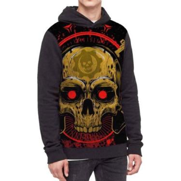 Imagem de Moletom Com Capuz Caveira Full Print Ref:21 - smoke, Preto, GG