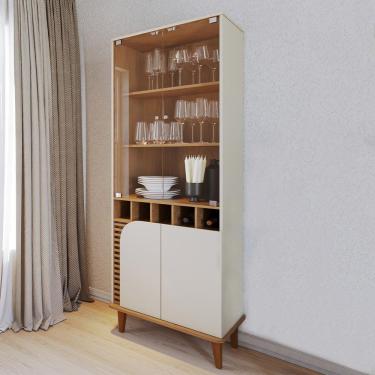 Imagem de Cristaleira Decorativa Sala de Estar Versátil Village Pés de Madeira Off-White/ Freijó G73 - Gran Belo