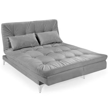 Imagem de Sofá Cama Versátil Reclinável Veludo 3 Lugares 5 Posições Casal Premium Estrutura Pés de Alumínio Casa Imperial (CINZA)