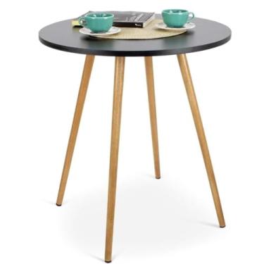 Imagem de Mesa De Jantar Sofia Redonda 80cm – Tampo MDF E Pés Em Madeira 45cm Para Cozinha Ou Sala (Preto)