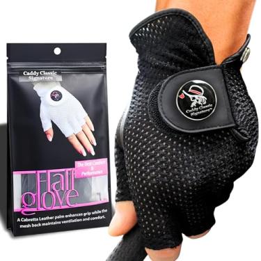 Imagem de Luva de golfe feminina clássica Caddy | Design de malha de meio dedo para alta respirabilidade | Construção de couro premium para ajuste confortável | Inclui marcador magnético elegante