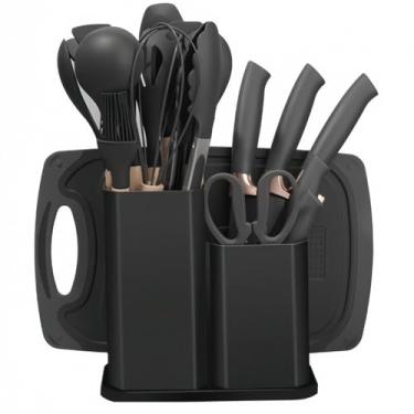 Imagem de Kit C/12 Peças Utensílios De Cozinha Colheres Espatula Silicone Cabo Madeira Decoração Livre BPA(kit19 preto)