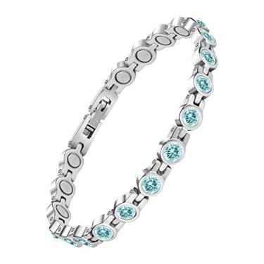 Imagem de Pulseira magnética feminina Jeroot, Braceletes magnéticos de aço de titânio para alívio da dor Pulseiras de artrite Fecho magnético Pulseiras femininas sem elos, Azul