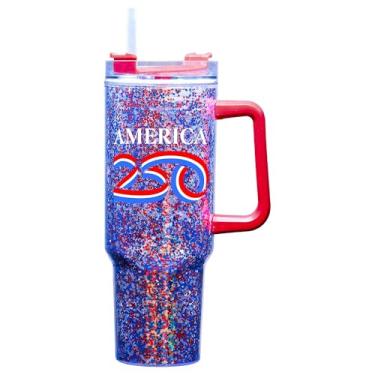 Imagem de Spoontiques Caneca de viagem de acrílico America 250 1,134 g - acrílico de parede dupla com tampa de viagem com trava deslizante e canudo - 28 cm de altura