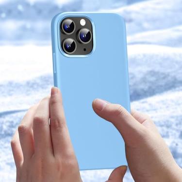 Imagem de Capa para celular compatível com iPhone 14 Pro Max de 6,7 polegadas, de silicone líquido fino, 4 camadas, capa protetora com forro de microfibra antiarranhões (azul claro)