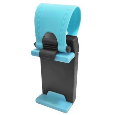 Imagem de Suporte universal de telefone para volante e bicicleta | Suporte de clipe ajustável durável para carro, motocicleta, bicicleta | Suporte de telefone antiderrapante (telas de 10 a 17 cm), azul.