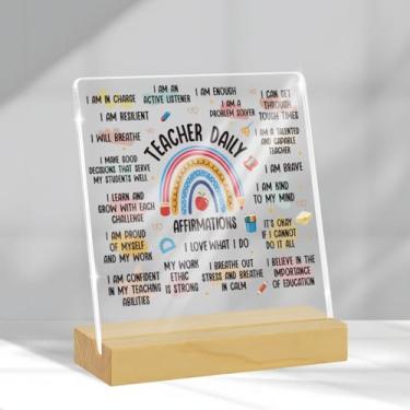 Imagem de Generic Sinal de professor motivacional acrílico 10 cm x 10 cm moderno multicolorido decoração de mesa presentes de autocuidado presentes para mulheres homens educador mentor aniversário