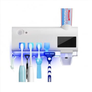 Imagem de Genérico Suporte de Escovas de Dentes com Esterilizador UV, Dispenser Automático de Pasta, Montagem na Parede, Luz LED Azul, Organizador para Banheiro