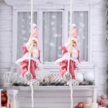 Imagem de 1 peça de enfeites de pendurar na parede pingente de corda de escalada de Papai Noel reutilizável festivo escalada ornamentos de Papai Noel, 60 * 7 cm (estilo rosa)