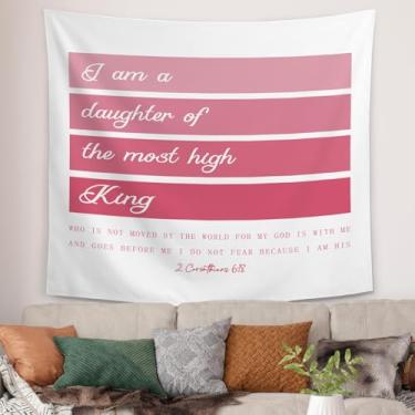 Imagem de Tapeçaria Cristã Rosa, I Am a Daughter of the Most High King 2 Corinthians 6:18 Versos da Bíblia, Tapeçaria Religiosa Cobertor de Parede para Quarto de Meninas Dormitório Quarto, 127 x 152 cm