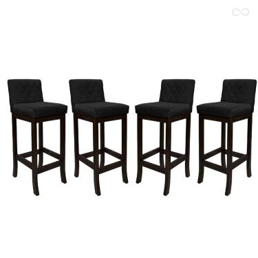 Imagem de Kit 4 Banquetas Alta para Ilha de Cozinha Tóquio Madeira Maciça Matelassê Suede Preto CCS