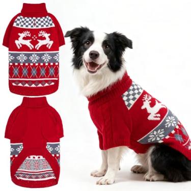 Imagem de EXPAWLORER Suéter de Natal para cães pequenos, médios e grandes, malha de gola rolê, roupas para animais de estimação, suéter de Natal, macacão quente e macio de inverno para filhotes, meninos e