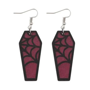 Imagem de Brincos femininos de Halloween com estampa de teia de aranha, design em forma de caixão, brincos pendentes de gota, roupas de Halloween, acessórios de bijuteria de fantasia