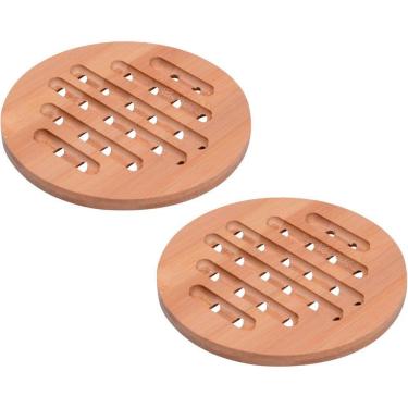 Imagem de Kit Com 2 Descanso Apoio De Panela Redondo Em Bambu 15cm