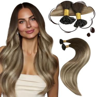 Imagem de Moresoo Extensões de cabelo castanho escuro ponta K cabelo humano 55,88 cm liso ponta U cabelo humano balayage castanho escuro a castanho médio e loiro branqueador 50G/50S