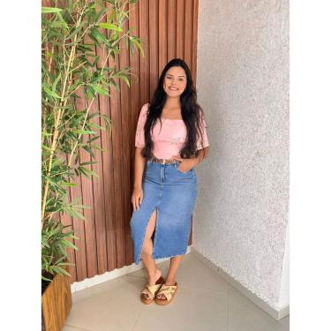 Imagem de Saia Midi Jeans Com Fenda Acompanha Cinto Crisconf