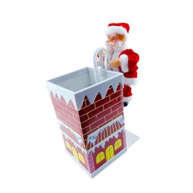 Imagem de Sclmgo Enfeite de Natal com Papai Noel Escalando a Chaminé, Ideal para Decoração de Mesa, Prateleira, Lareira Ou Qualquer Outra Ocasião Especial.