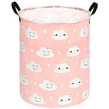 Imagem de KUNRO Cesto de roupa suja redondo, cesta de armazenamento de brinquedos e roupas infantis, cesta organizadora de brinquedos para bebês para decoração de quarto (sorriso)