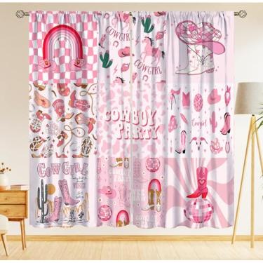 Imagem de Cortina blackout rosa cowgirl, rústica caubói ocidental abstrata estética xadrez cortinas para sala de jantar, sala de estar, cozinha, café, quarto, escritório, decoração, 107 x 114 cm