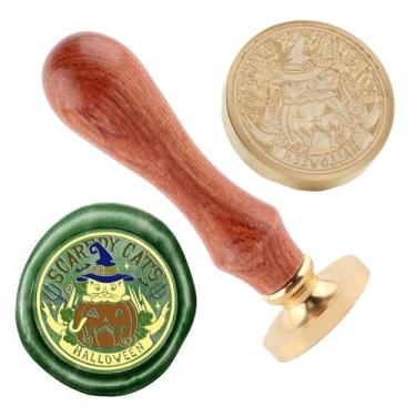 Imagem de Carimbo de lacre de cera de abóbora Carimbo de selo de cera de Halloween cabeças de latão removíveis para decoração de festa de Halloween convites carta envelope cartões de felicitações presentes