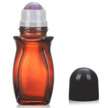 Imagem de RAMFIYN Frascos grandes de vidro âmbar de 50 ml para óleos essenciais, perfume, recarregáveis, aplicador de bola de rolo de quartzo, recipientes vazios de desodorante com bola de cristal