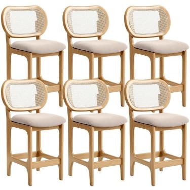 Imagem de Kit 6 Banquetas Baixa Bar Cozinha Sala De Jantar Betta L02 Mel Tela Suede Bege - Lyam Decor