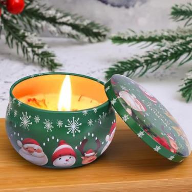 Imagem de 1 pote de doces com padrão de Papai Noel, decoração de atmosfera de Natal, lata de metal de vela, organizador de folha de flandres de Natal (estilo 7)