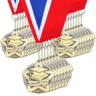 Imagem de Quelay 30 medalhas de prêmio de 5 cm a granel medalhas de graduação em massa com fitas de pescoço Troféu de metal Prêmio presente para torneios, competições, festas, crianças e adultos