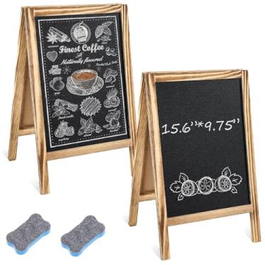 Imagem de Henoyso 2 peças de quadro negro pequeno de 39,6 cm x 24,8 cm, quadro negro, menu de mesa, moldura A, de madeira, placa sanduíche dupla face com 2 borrachas para bar, festas de casamento, exibição de