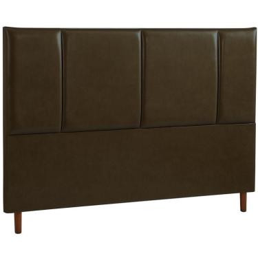 Imagem de Cabeceira Estofada Queen Panamá Couro Marrom 160 Cm