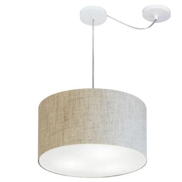 Imagem de Lustre Pendente Cilíndrico Com Desvio De Centro Vivare Md-4163 Cúpula Em Tecido 40x25cm - Bivolt Rustico-bege 127/220v