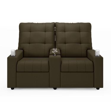 Imagem de Poltrona Do Papai Reclinável Sala De Cinema 2 Lugares Manual Baú Usb Veludo Capuccino