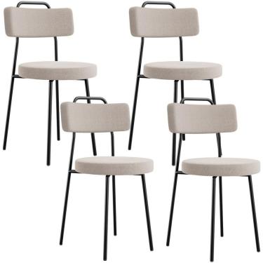 Imagem de Kit 04 Cadeiras Decorativas Estofada Para Sala De Jantar Barcelona L02 Bouclê Creme - Lyam Decor
