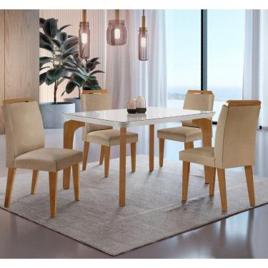 Imagem de Conjunto Mesa Liz 120cm Com Vidro Cp 4 Cadeiras Athenas Moderna Turim Off White Imbuia