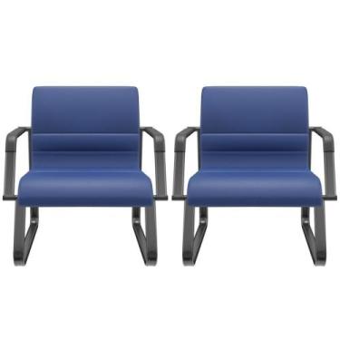 Imagem de Kit 02 Cadeiras De Escritório Recepção Fixa Pés Preto Lev P03 Vinil Az