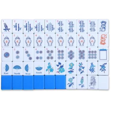 Imagem de Arrowbash Christmas 160 Pcs Chinoiserie Mahjong Tile Set, 1.2 x 0.8 Inches Melamine Blue Back American Mahjong Only, Travel Ma Jiang Tiles for Adult Classic Board Games for Family Night