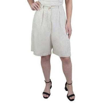 Imagem de Bermuda Feminina Parado no Ar Linho Plus Size Off White - 85-Feminino