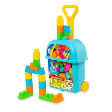 Imagem de Brinquedos Blocos Carrinho de Puxar com 20 Peças Azul - Cardoso