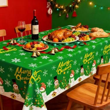 Imagem de Toalha de mesa de plástico descartável para decoração de Natal, retangular, 1 pacote com 137 x 274 cm, decoração de festa, decoração de mesa para ambientes internos e externos, material de festa