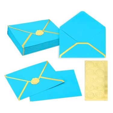 Imagem de PATIKIL 50 envelopes A7, envelopes de convite de borda dourada de 12,7 x 17,78 cm, envelope de festa de correspondência, cartões de convite de casamento, aniversário, escritório, azul