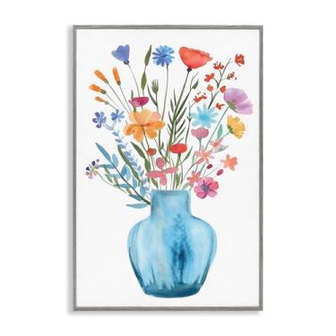 Imagem de Stupell Industries Vaso aquarela buquê azul arte giclée emoldurada preta, design por LSR Design Studio, 18 x 12