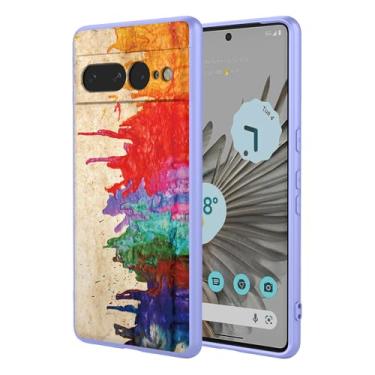 Imagem de OEURVQO Capa artística para Google 7 Pro, capa de silicone líquido de toque macio com forro fofo, compatível com carregamento sem fio, capa protetora para Google Pixel 7 Pro, aquarela roxa