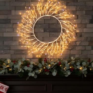 Imagem de Decorações de Natal para janela, guirlanda de Natal de 55 cm com 260 luzes de LED, luz de janela operada por USB para pendurar para festas de Natal, decoração interna, galho branco