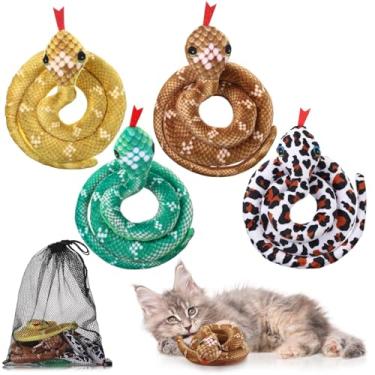 Imagem de Motionchic Pacote com 4 brinquedos de erva-dos-gatos interativos internos brinquedos engraçados de erva-dos-gatos presentes para mastigar para animais de estimação (em forma de cobra)